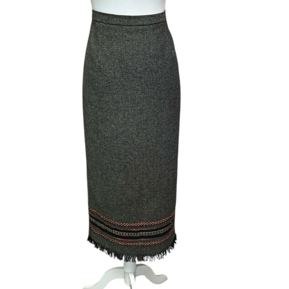Requirements Gray Skirt with Fringe Detail Maxi Skirt